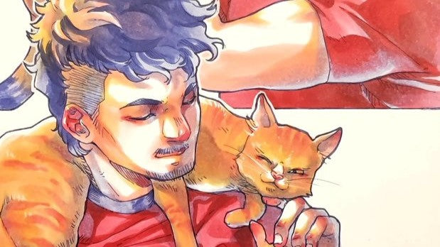 Illustration with a colorful cat With Copic sketches
